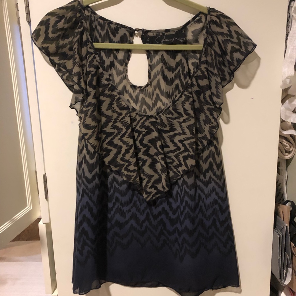 Patterson J. Kincaid Ombre Animal Print Blouse Deep V-Neck Size: Large